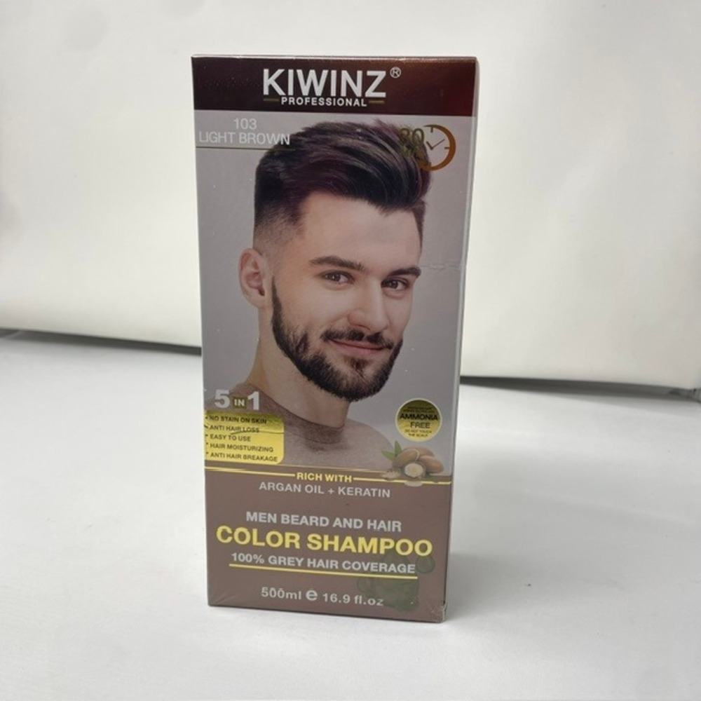 KIWINZ Professional Men Beard & Hair Color Shampoo 103 Light Brown 500ml 16.9oz